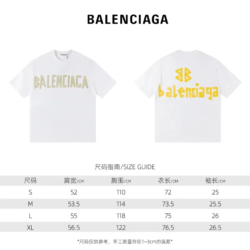🅿️150 Style: 2025 new Balenciaga short-sleeved T-shirt Material: High version 300g double yarn combed cotton Size: S～XL Color: black and white Style number: H003