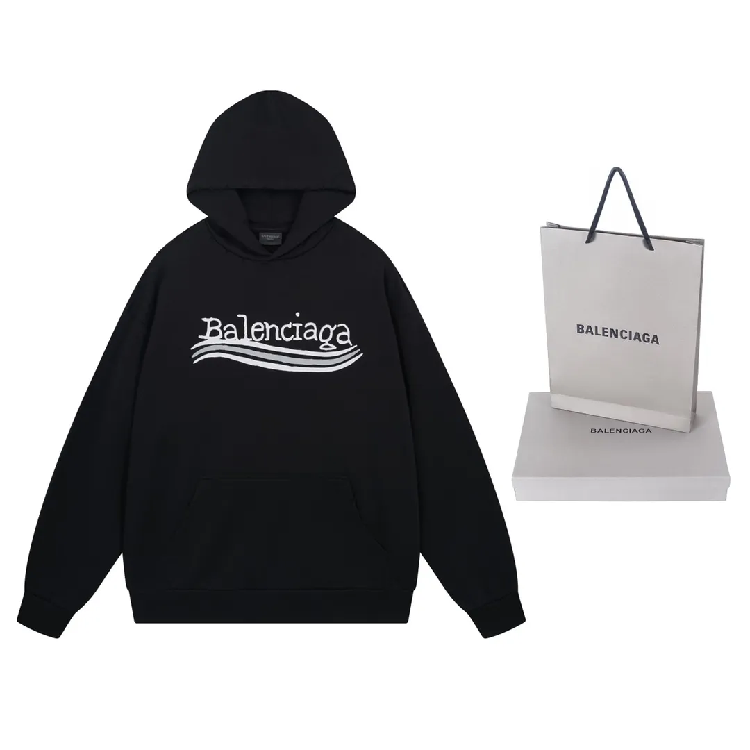 🅿️300 detailed pictures [Top version. Official website quality] BALENCI*GA/Paris #New front and rear Coke classic LOGO graffiti hooded sweatshirt #2023 autumn and winter new style. Brick cabinet synchronization.                       The fabric is made of Paris ZP custom-woven and dyed cotton sweatshirt. The weight is 450 grams. The cloth surface is clean. The cloth pattern is clear, soft and comfortable. The color fastness is good. It is not easy to change color. The printing uses a circular machine to imitate hand-painted effects. There are no burrs. The color is returned to the original board and the brick cabinet is restored. The version adopts OS loose shoulder design. Same style for men and women. Code: BL238065 Color: Black Size: XS S M L