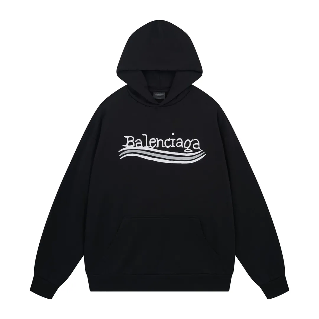 🅿️300 detailed pictures [Top version. Official website quality] BALENCI*GA/Paris #New front and rear Coke classic LOGO graffiti hooded sweatshirt #2023 autumn and winter new style. Brick cabinet synchronization.                       The fabric is made of Paris ZP custom-woven and dyed cotton sweatshirt. The weight is 450 grams. The cloth surface is clean. The cloth pattern is clear, soft and comfortable. The color fastness is good. It is not easy to change color. The printing uses a circular machine to imitate hand-painted effects. There are no burrs. The color is returned to the original board and the brick cabinet is restored. The version adopts OS loose shoulder design. Same style for men and women. Code: BL238065 Color: Black Size: XS S M L