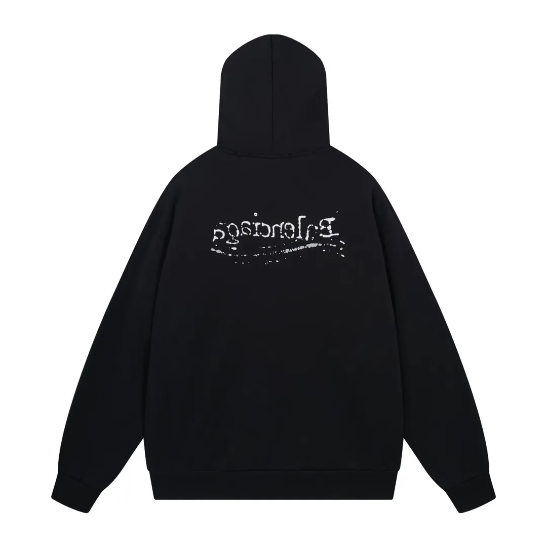 🅿️300 detailed pictures [Top version. Official website quality] BALENCI*GA/Paris #New front and rear Coke classic LOGO graffiti hooded sweatshirt #2023 autumn and winter new style. Brick cabinet synchronization.                       The fabric is made of Paris ZP custom-woven and dyed cotton sweatshirt. The weight is 450 grams. The cloth surface is clean. The cloth pattern is clear, soft and comfortable. The color fastness is good. It is not easy to change color. The printing uses a circular machine to imitate hand-painted effects. There are no burrs. The color is returned to the original board and the brick cabinet is restored. The version adopts OS loose shoulder design. Same style for men and women. Code: BL238065 Color: Black Size: XS S M L