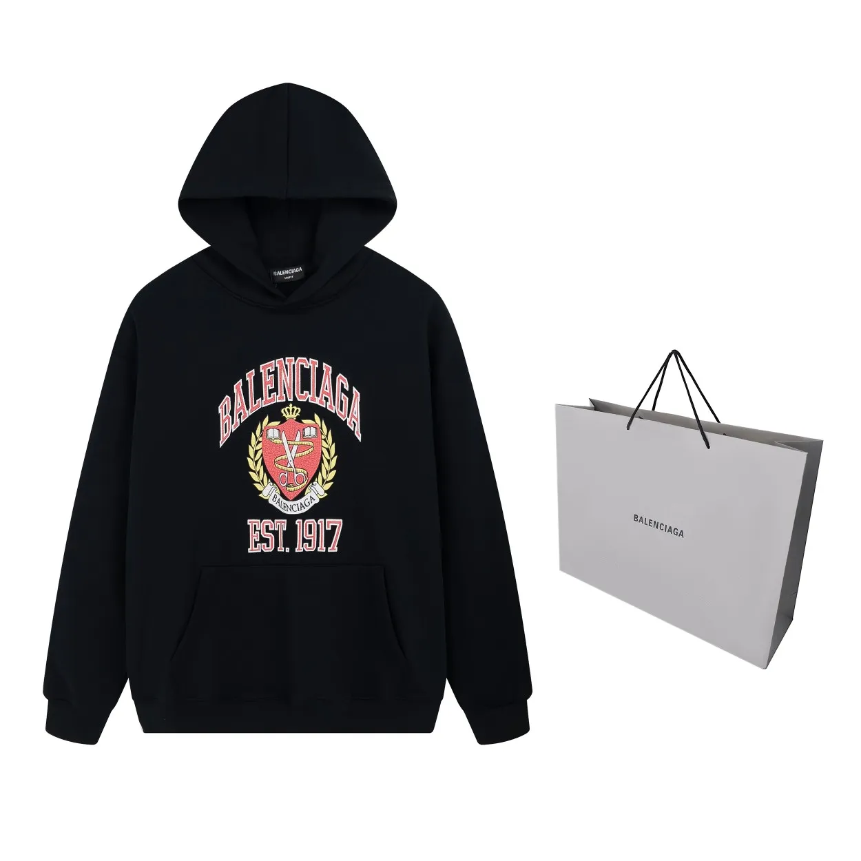 🅿️290 Detailed picture [Top version. Official website quality] BALENCI*GA/Paris. Classic style. SS22 #balenci*ga 1917 shield burst print hooded sweatshirt. Autumn and winter style brick cabinets are synchronized.                       The fabric is made of Paris ZP custom-woven and dyed cotton double-yarn large parka, with a net weight of 450 grams. The cloth surface is clean. The cloth pattern is clear, soft and comfortable. The threads are dyed with no color difference. The classic pattern is printed with environmentally friendly imported materials, precision printing screen, burst pattern printing, clear letters, three-dimensional effect, restoring the brick cabinet. The version adopts OS loose shoulder style, same style for men and women. Coding: BL238090 Color: black. Size: XS S M L