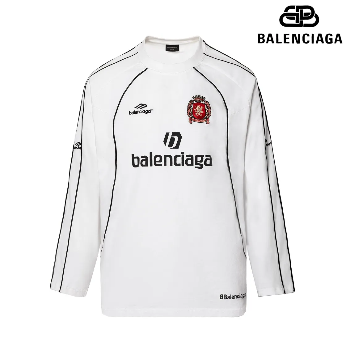 🅿️250 8151# Detailed picture Top version [[BALENCIA*GA] official website quality Paris new joint football jersey long-sleeved T-shirt OS version Loose dropped shoulders Unisex fabric: 260g 100% cotton double yarn Process: front and rear panel printing front panel embroidery garment wash shaping solid color Color: black white pink red fluorescent yellow Size: XS S M L
