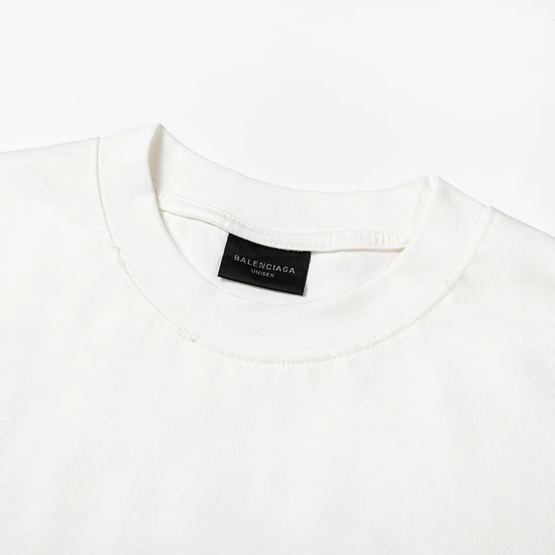🅿️160 9132# Detailed picture Top version [[BALENCIA*GA] official website quality Paris new blur surfing LOGO pattern printed short-sleeved T-shirt OS version loose dropped shoulders Unisex fabric: 260 grams 100% cotton double yarn Process: front and rear panel printing Garment wash worn distressed fixed color Color: white Size: XS S M L