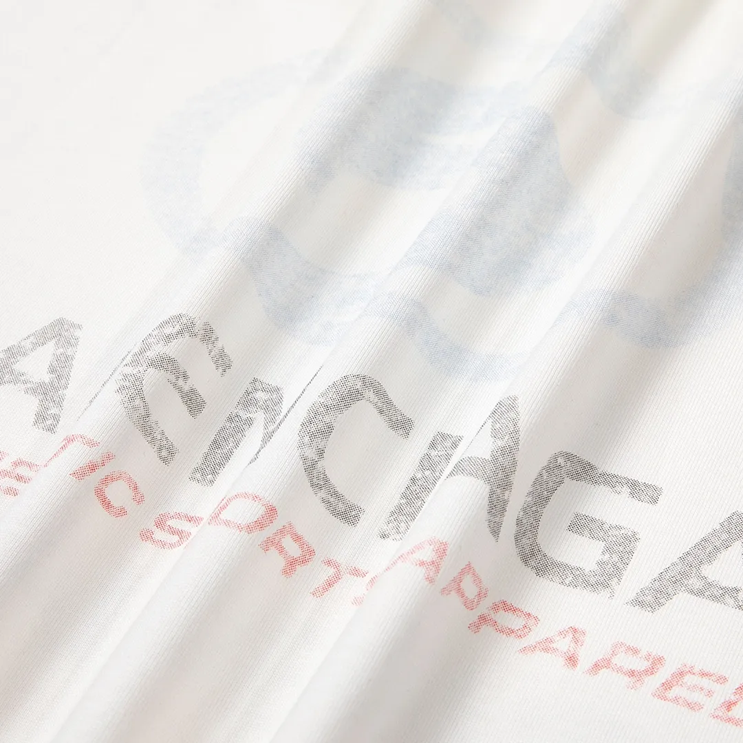 🅿️160 9132# Detailed picture Top version [[BALENCIA*GA] official website quality Paris new blur surfing LOGO pattern printed short-sleeved T-shirt OS version loose dropped shoulders Unisex fabric: 260 grams 100% cotton double yarn Process: front and rear panel printing Garment wash worn distressed fixed color Color: white Size: XS S M L