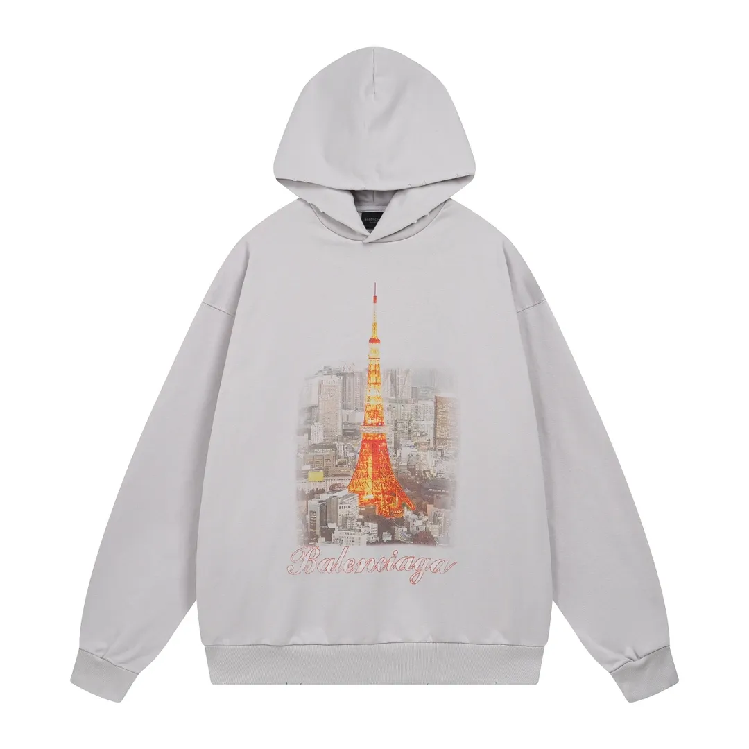 🅿️340 real photos [Top version. Official website quality] BALENCI*GA/Paris. 2024 new style, Paris. Japan Tokyo Tower limited edition. Front and rear panels direct-injection printing, washed and distressed hooded sweatshirt, 2024 new style. Y plate customization. Special market currency. Brick cabinets are synchronized. Genuine products are developed at the first time, and you can print and compare! The fabric is made of Paris ZP custom-woven and dyed cotton sweatshirt. Weighing 460 grams, the cloth surface is clean. The cloth pattern is clear, soft and comfortable. The threads are dyed with no color difference. The printing uses environmentally friendly imported materials for direct-injection printing, with clear letters and three-dimensional effect. The entire garment is washed, distressed and worn. The version adopts OS loose shoulder design. Same style for men and women. Code: BL238933 Color: black and blue, gray and white Size: XS S M L