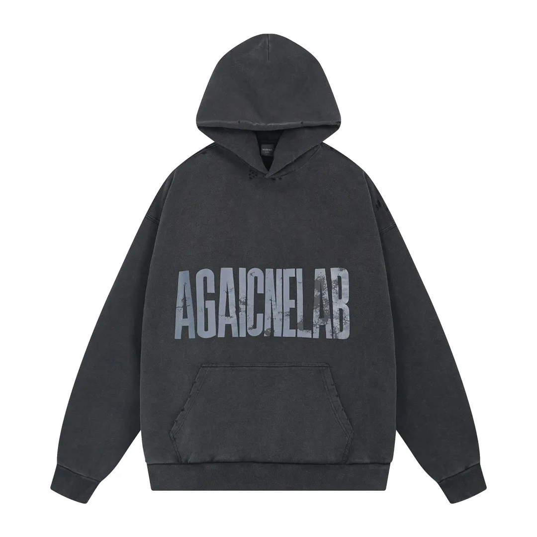 🅿️330 real photos [Top version. Official website quality] BALENCI*GA/Paris. SS24 latest model, Paris anti-letter art destruction crack print hooded sweatshirt. Brick cabinet synchronization. Genuine product developed in the first time, happy to print and compare! The fabric is made of Paris ZP custom-woven and dyed cotton double yarn. Weighing 460 grams, the cloth surface is clean. The cloth pattern is clear, soft and comfortable. The threads are dyed with no color difference. The printing uses environmentally friendly imported materials. The letters are clear and the effect is three-dimensional. The version adopts OS loose shoulder design. Same style for men and women. Code: BL238902 Color: washed black Size: XS S M L
