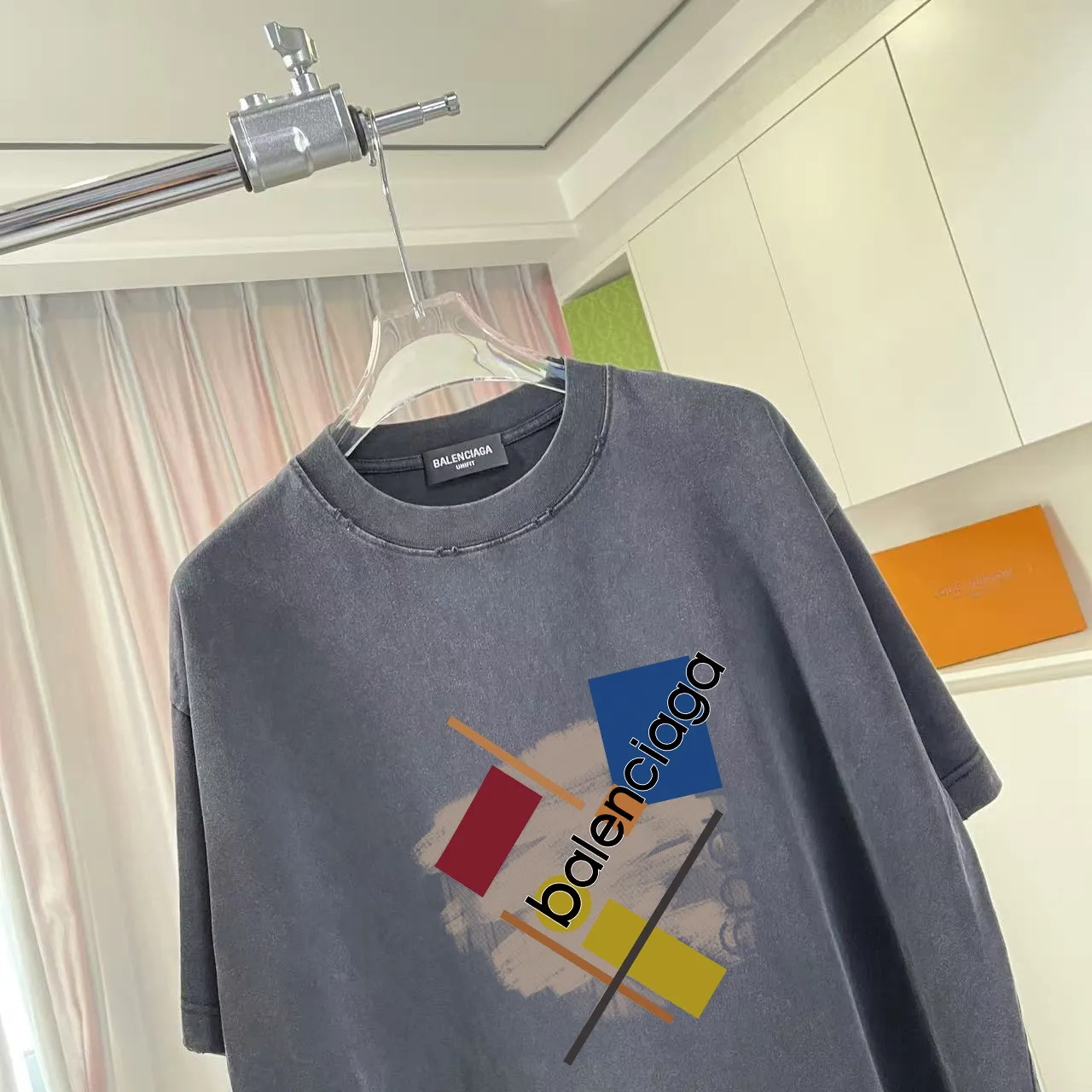 🅿️190 BALENCI*GA Paris 2025 summer new style, washed, distressed, spray-painted, personalized letter logo printing, customized fabric 320g, short-sleeved T-shirt, same style for men and women, size: S M L XL XXL five codes, color: black, white, gradient black, gradient red