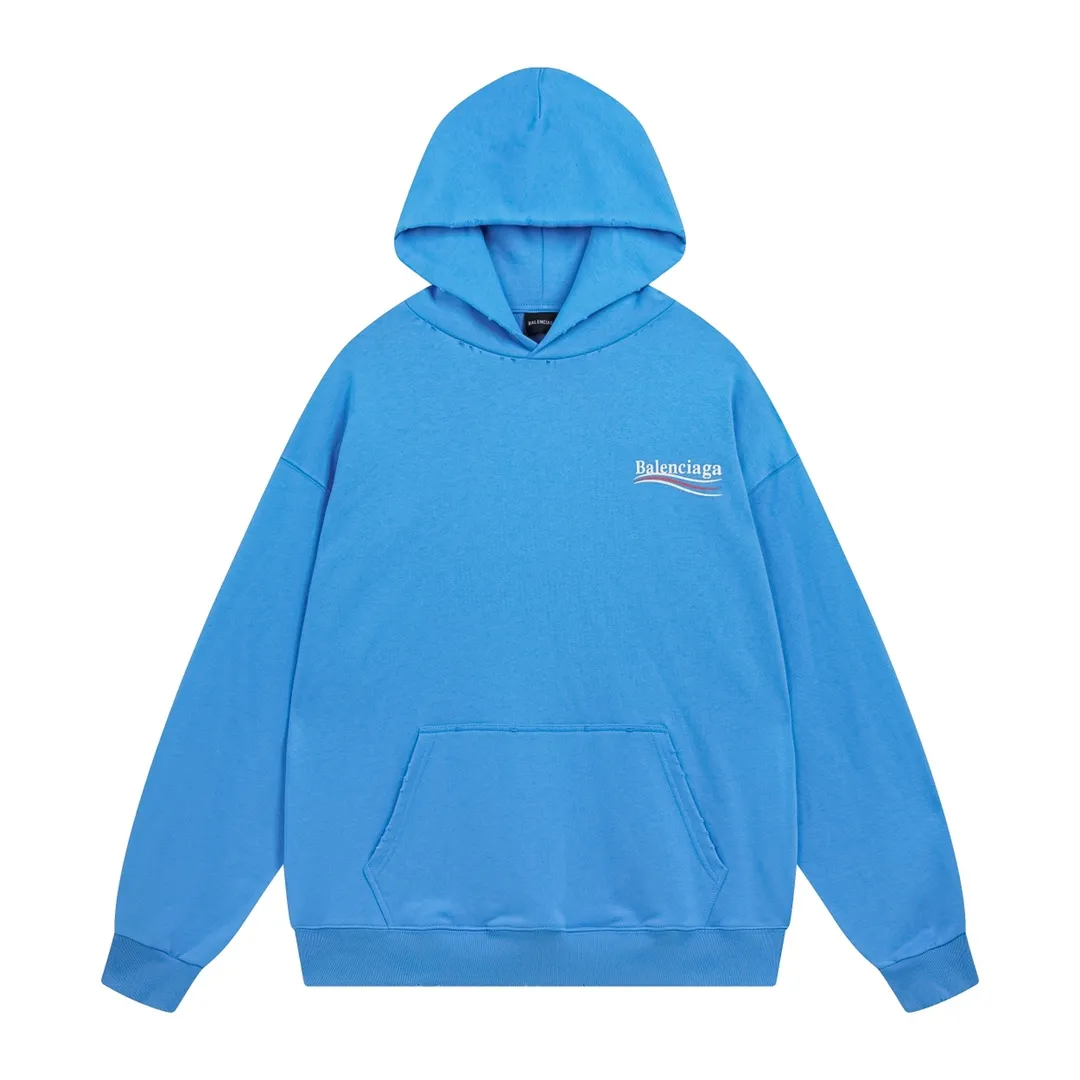 🅿️300 Detailed picture [Top version. Official website quality] BALENCI*GA/Paris# classic model, 2023 autumn and winter new style. Coke cracked printed worn distressed long-sleeved hooded sweatshirt. The fabric is made of Paris ZP custom-woven and dyed cotton double yarn David sweatshirt. The weight is 450 grams, the cloth surface is clean. The cloth pattern is clear, soft and comfortable. The threads are dyed with no color difference. The classic pattern printing uses environmentally friendly imported glue, split printing, precision stencil, clear letters, no burrs, and strong three-dimensional effect. The garments are worn and worn. All colors are synchronized with the brick cabinets, custom woven and dyed, and will not fade. Different market currencies. The version adopts OS loose shoulder design. Same style for men and women. Code: BL238029 Color: black, smoke gray, plain blue, off-white Size: XS S M L