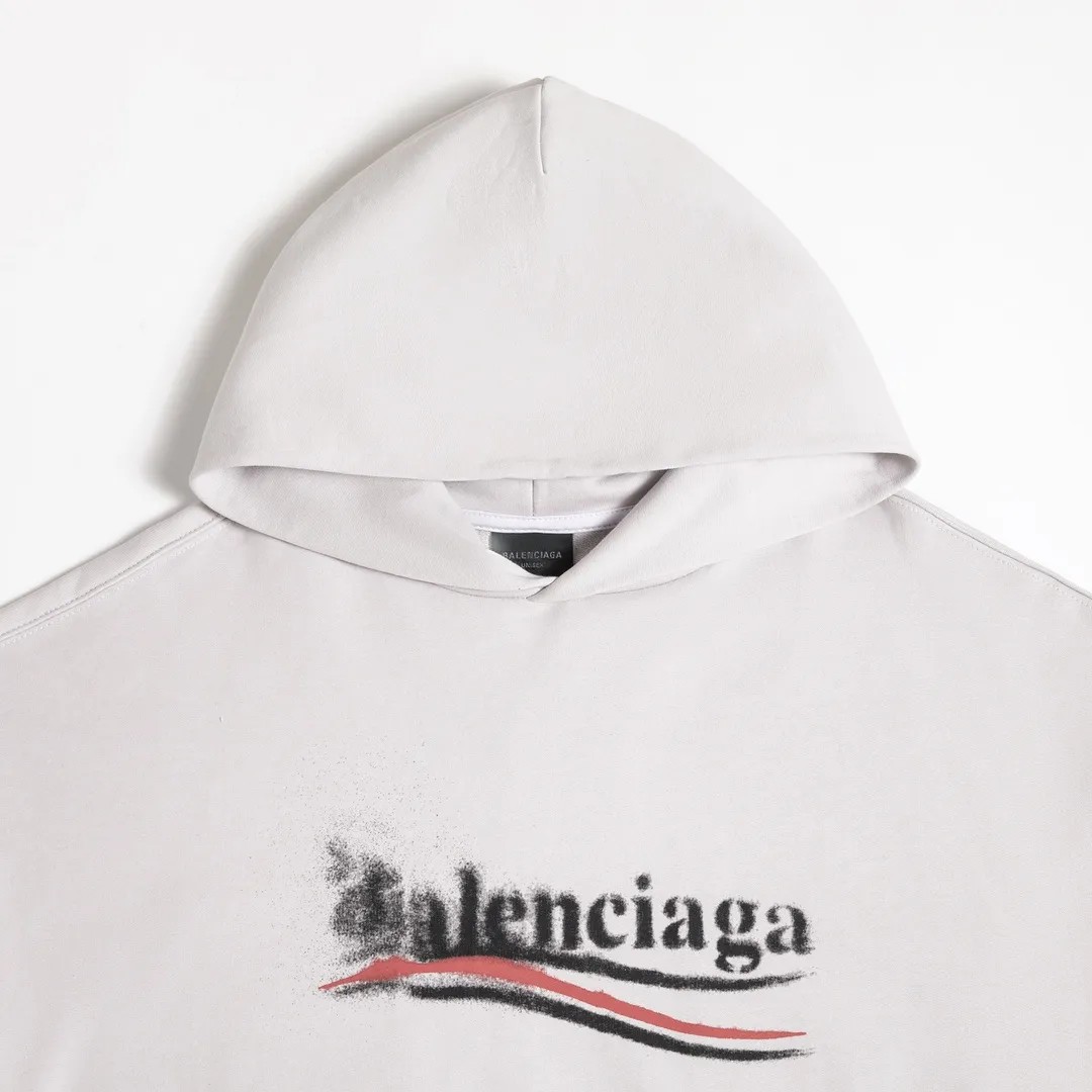 🅿️270 7109# Detailed picture Top version [BALENCIA*GA] Official website quality Paris's new fuzzy cola print hooded sweatshirt OS version Loose dropped shoulders Unisex style Fabric: 480g 100% cotton terry sweater Technology: Front panel digital direct printing Garment wash Shaping Solid color Color: Black blue off-white Size: XS S M L