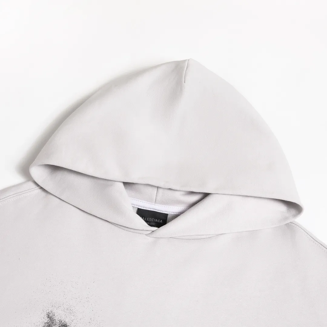 🅿️270 7109# Detailed picture Top version [BALENCIA*GA] Official website quality Paris's new fuzzy cola print hooded sweatshirt OS version Loose dropped shoulders Unisex style Fabric: 480g 100% cotton terry sweater Technology: Front panel digital direct printing Garment wash Shaping Solid color Color: Black blue off-white Size: XS S M L