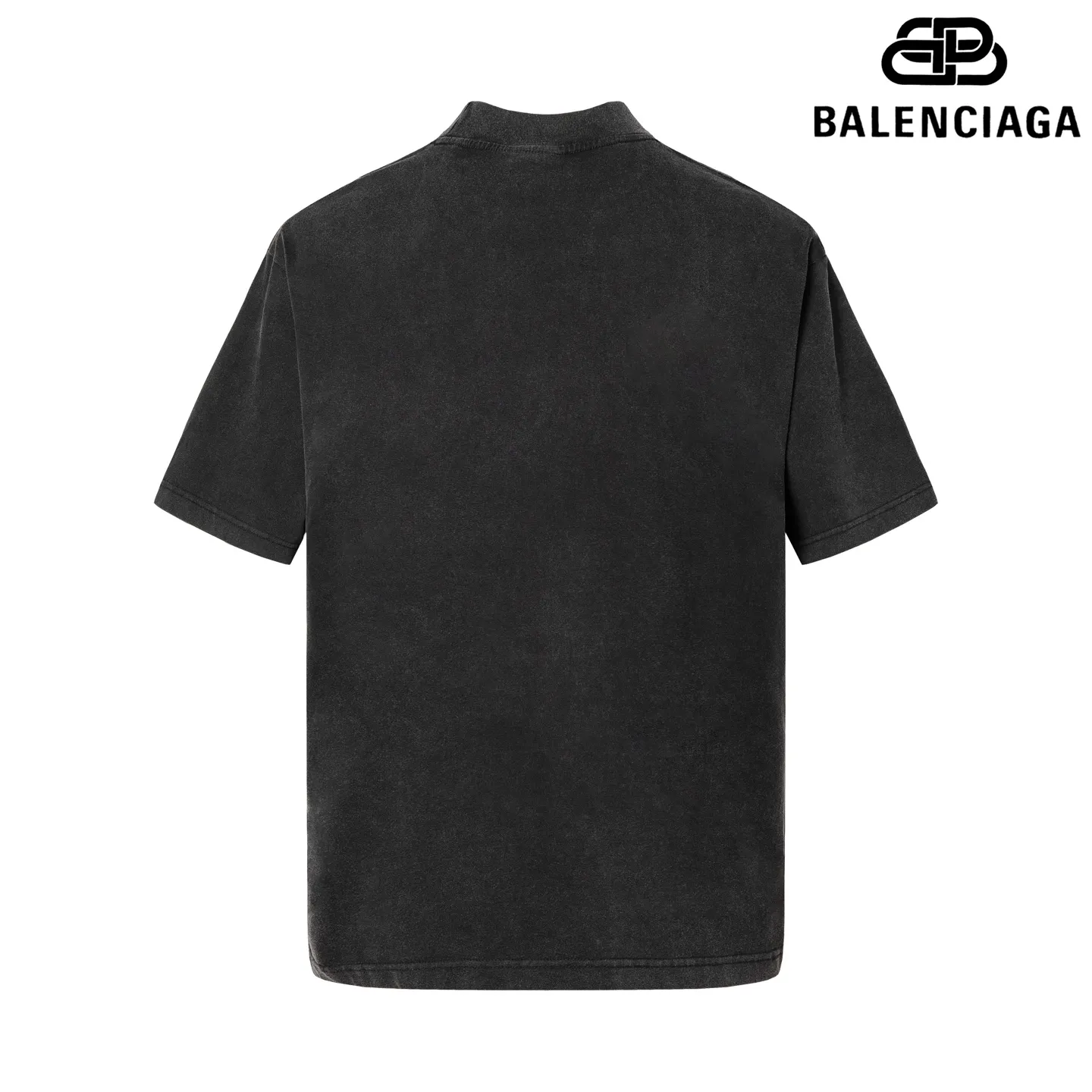 🅿️170 9211# Detailed picture Top version [[BALENCIA*GA] official website quality Paris new fuzzy double BB printed LOGO printed short-sleeved T-shirt on the chest OS version Loose dropped shoulders Same style for men and women Fabric: 260g 100% cotton double yarn Process: front printing Garment wash Distressed solid color Color: washed black Size: XS S M L