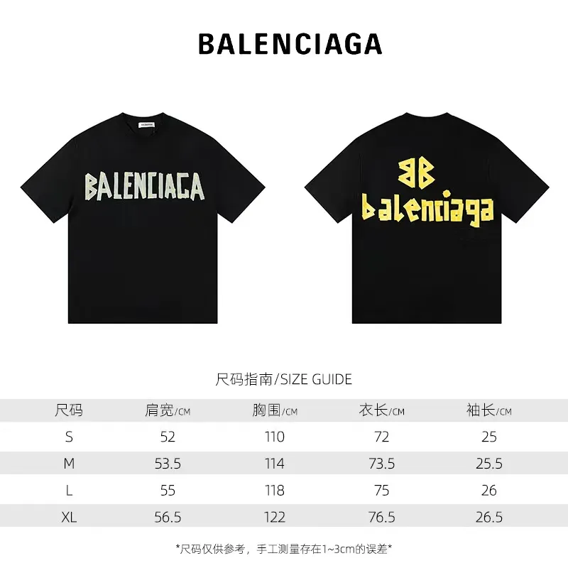 🅿️150 Style: 2025 new Balenciaga short-sleeved T-shirt Material: High version 300g double yarn combed cotton Size: S～XL Color: black and white Style number: H003