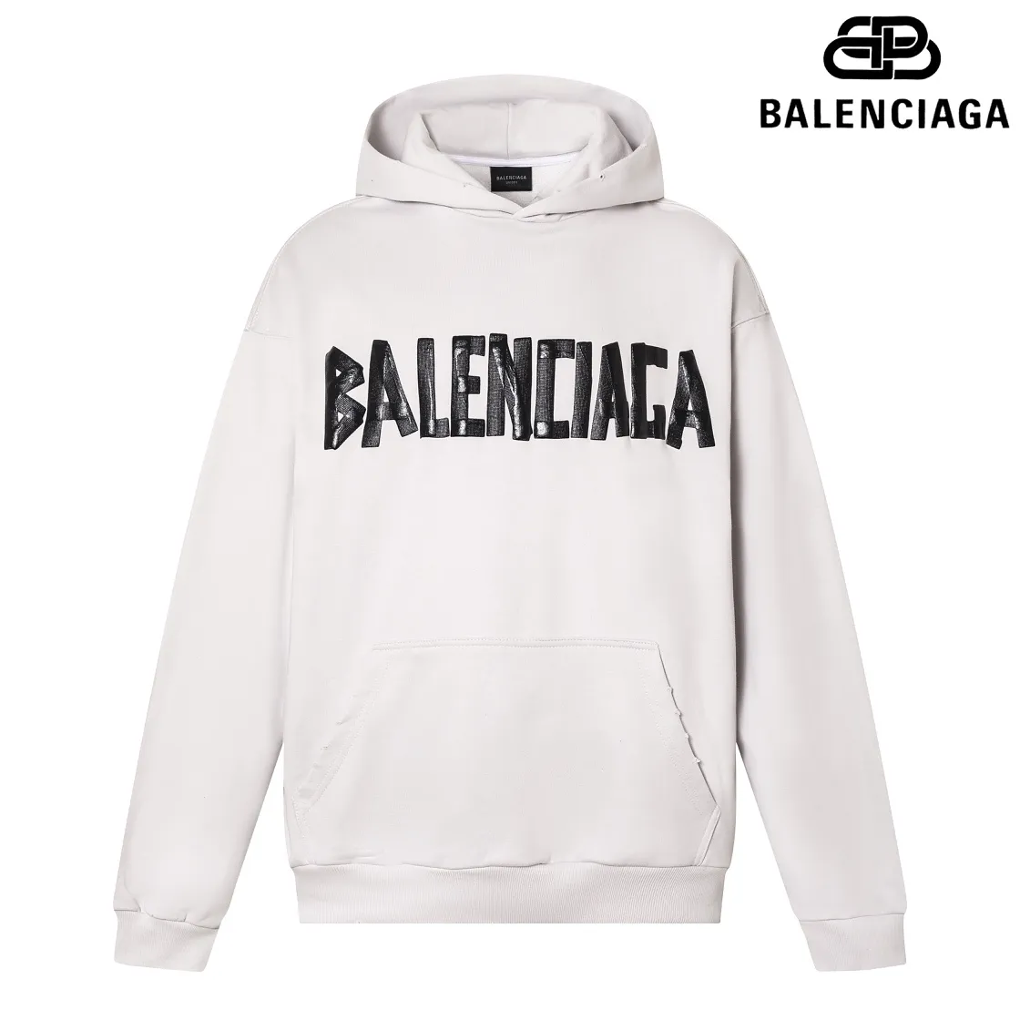 🅿️310 7110# Detailed picture Top version [BALENCIA*GA] Official website quality Paris new tape series hooded sweatshirt OS version Loose dropped shoulders Unisex style Fabric: 480g 100% cotton terry sweatshirt Process: Front and back printing Garment wash Worn Distressed Shape solid color Color: black blue off-white Size: XS S M L