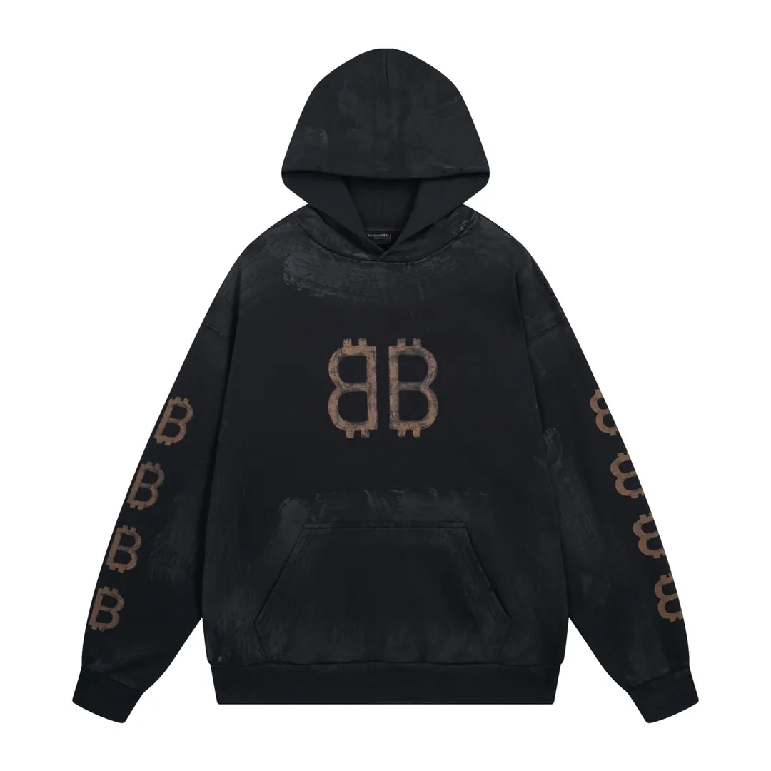 🅿️356 Detailed Pictures [Top version. Official website quality] BALENCI*GA/Paris. 2023 latest mud hand-painted frayed washed and distressed long-sleeved hooded sweatshirt. The brick cabinets are synchronized. ⚠️ Differentiate the market currency. Developed by YB. The color is black and blue. Worn. The hand-painted is consistent with ZP, ‼ ️The fabric is made of Paris ZP custom-woven and dyed cotton sweatshirt. The weight is 450 grams. The cloth surface is clean. The cloth pattern is clear, soft and comfortable. The threads are dyed with no color difference. Ready-made garments are hand-painted, worn, and distressed, with heavy craftsmanship. Comparisons welcome. The version adopts OS loose shoulder design. Same style for men and women. Code: BL238003 Color: black blue, off-white, blue Size: XS S M L