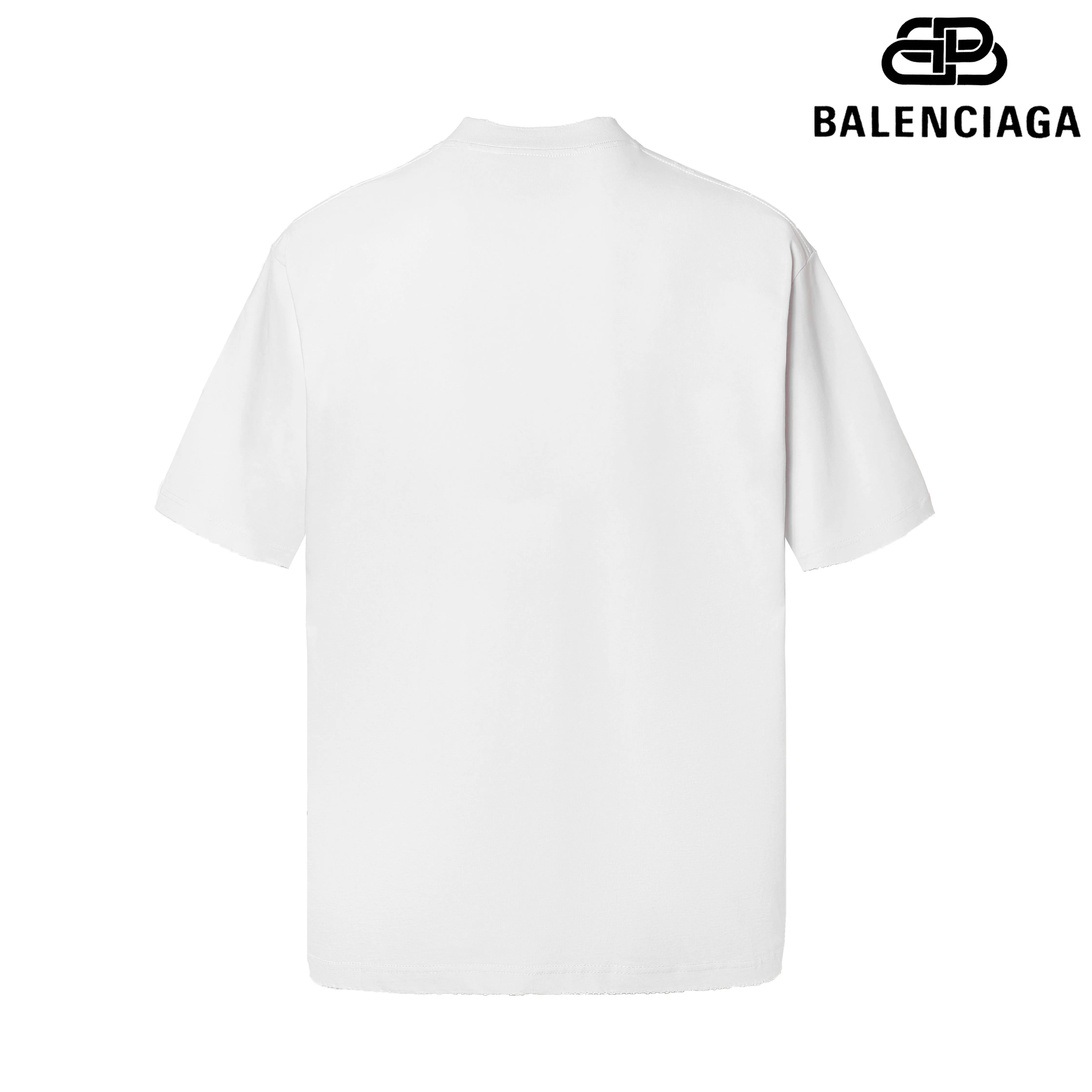 🅿️180 9186# Detailed picture Top version [[BALENCIA*GA] official website quality Paris new 3M artistic letter LOGO printed short-sleeved T-shirt OS version loose dropped shoulders Unisex style Fabric: 260g 100% cotton double yarn Process: front printing Garment washed worn distressed fixed color Color: washed black off-white Size: XS S M L