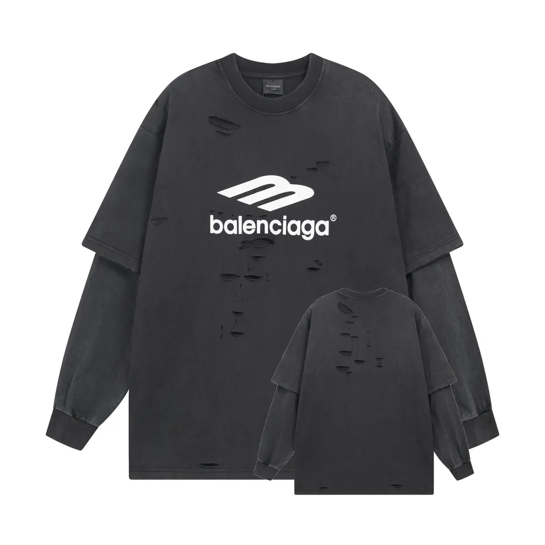 🅿️320 BALENCI*GA 25 Paris 3M classic LOGO worn fake two-piece long-sleeved T-shirt. The printing is made of environmentally friendly imported materials. Ready-made clothes are washed. Hand-made master positioning and worn. Overweight craftsmanship. The letters are clear. The effect is three-dimensional. Exclusively woven and dyed 280g fabric. Threads are dyed in the same cylinder with zero color difference. The version adopts OS loose shoulder design. Welcome to compare. Same style for men and women -Color: washed black -SIZE: Xs S M L style number 8637