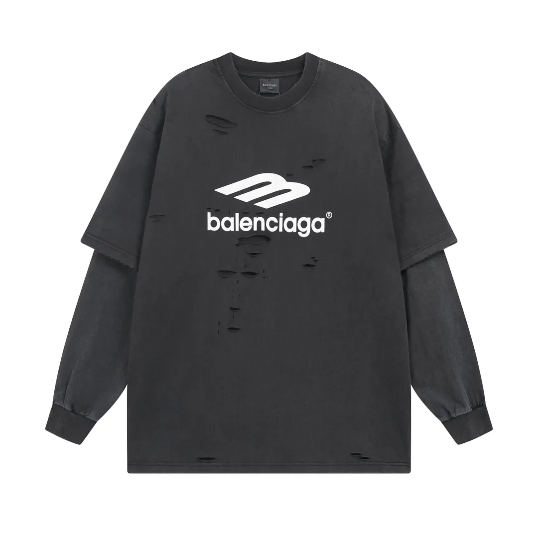 🅿️320 BALENCI*GA 25 Paris 3M classic LOGO worn fake two-piece long-sleeved T-shirt. The printing is made of environmentally friendly imported materials. Ready-made clothes are washed. Hand-made master positioning and worn. Overweight craftsmanship. The letters are clear. The effect is three-dimensional. Exclusively woven and dyed 280g fabric. Threads are dyed in the same cylinder with zero color difference. The version adopts OS loose shoulder design. Welcome to compare. Same style for men and women -Color: washed black -SIZE: Xs S M L style number 8637