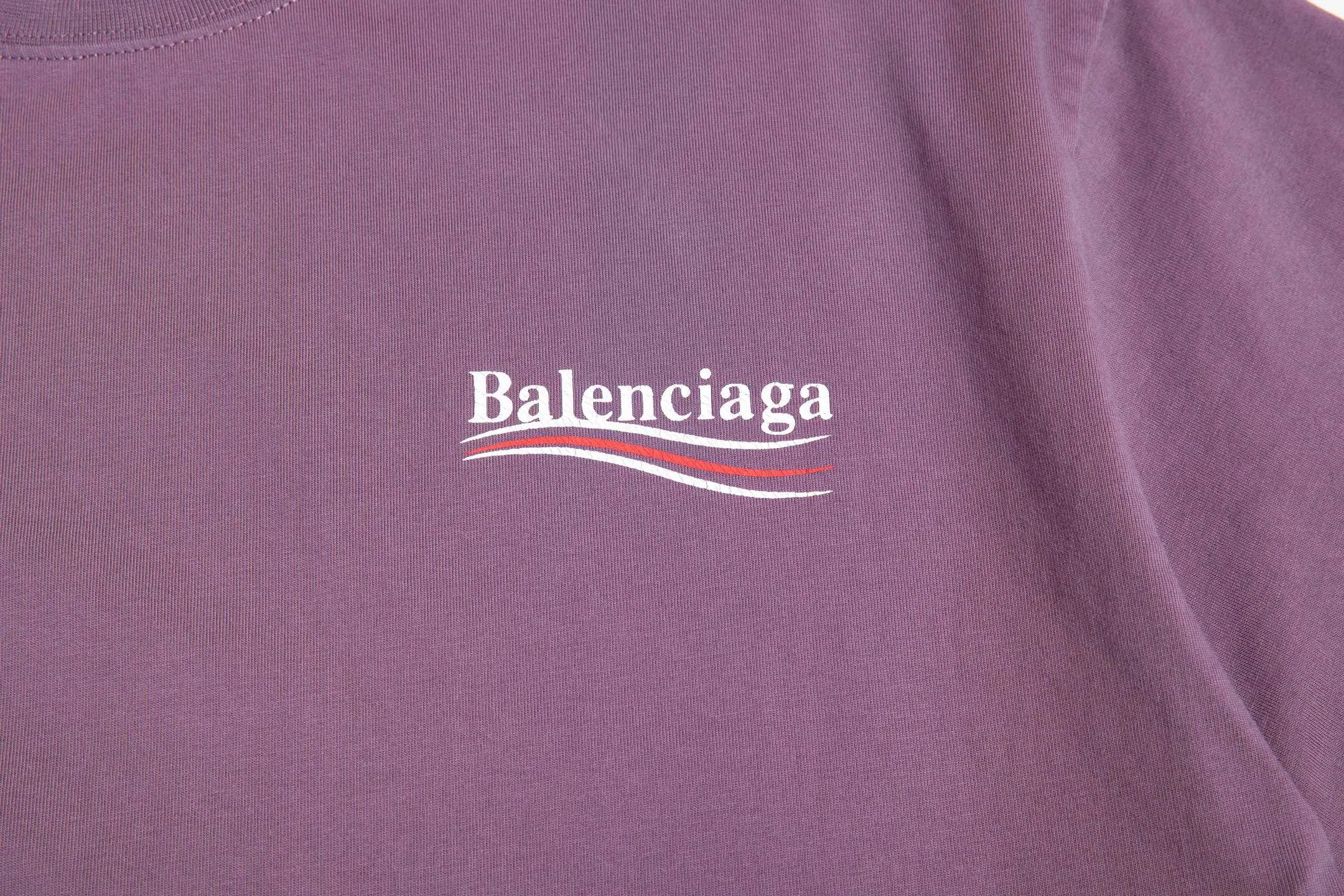 🅿️180 9188# Detailed picture Top version [[BALENCIA*GA] official website quality Paris new Colara crack printed short-sleeved T-shirt OS version Loose dropped shoulders Unisex fabric: 260g 100% cotton double yarn Process: front and rear panel printing Garment wash Spray Ma Liang Distressed styling Solid color Color: washed purple washed blue Size: XS S M L
