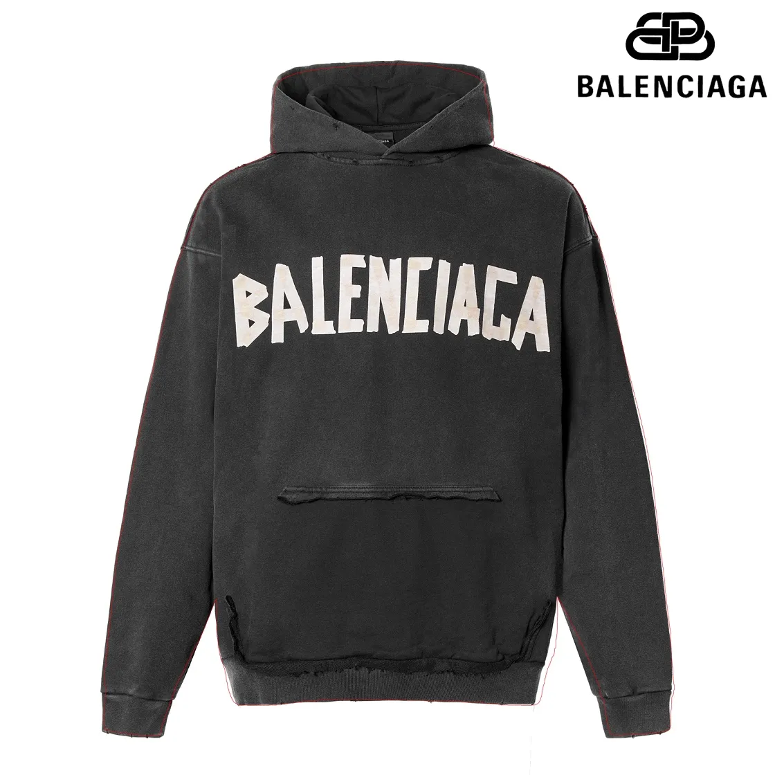 🅿️330 7153# Detailed picture Top version [BALENCIA*GA] Official website quality Paris new yellow tape series hooded sweatshirt OS version Loose dropped shoulders Same style for men and women Fabric: 480g 100% cotton terry sweater Process: Digital direct printing of front and back panels Garment wash Worn Distressed Fixed color Color: Washed black Gray blue Washed blue Size: XS S M L