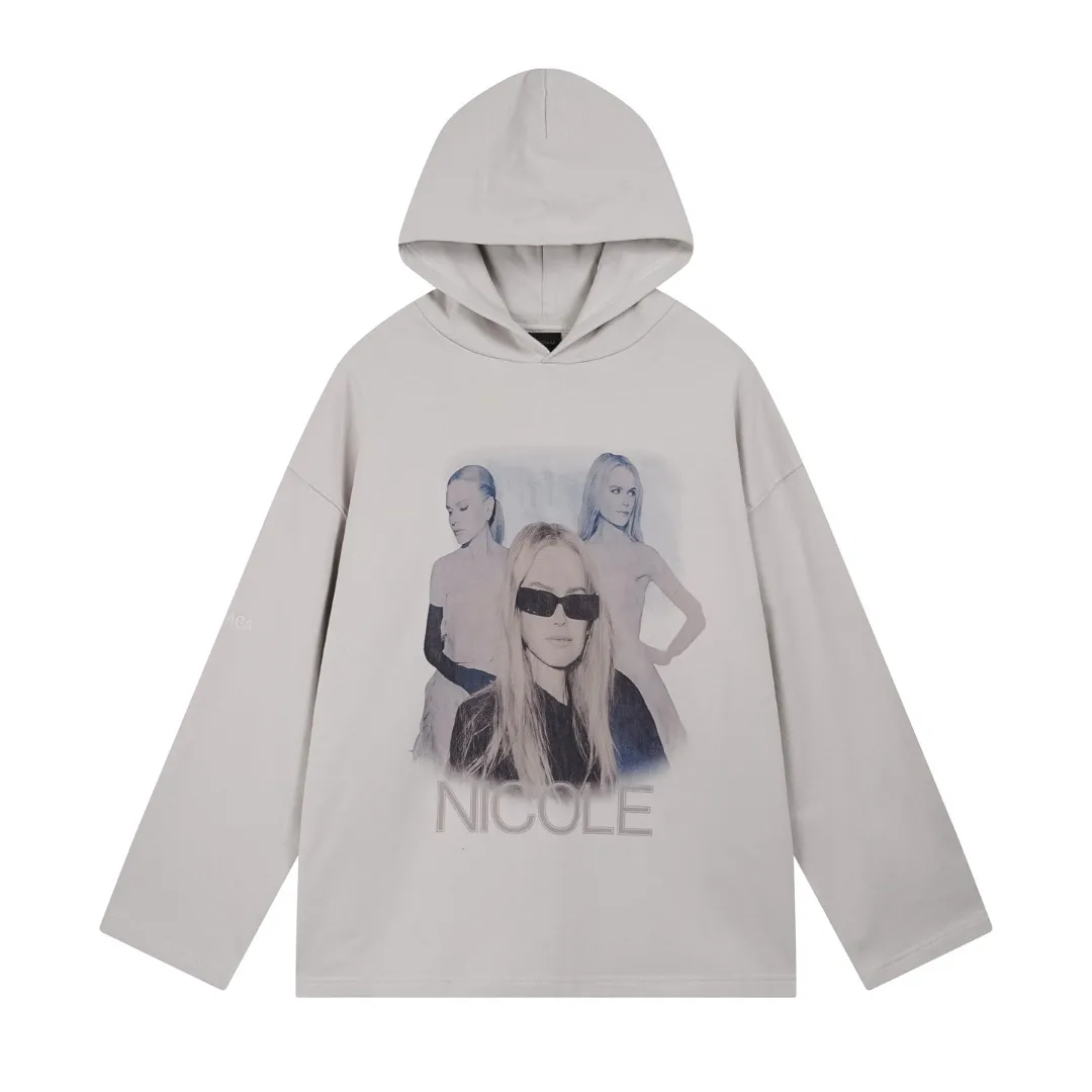 🅿️370 - BALENCI*GA Paris NICOLE artistic hooded sweatshirt. The front and back patterns are made of Conley direct injection. The sleeves are finely embroidered by imported Tajima embroidery machines. Customized matching hardware. Overweight craftsmanship. Clear letters. Three-dimensional effect. Exclusively pattern-woven and dyed 460g fabric. Threads are dyed in the same cylinder with zero color difference. Brick cabinet synchronization. Welcome to compare. Same style for men and women -Color: off-white -SIZE: Xs S M L Style number 8978#