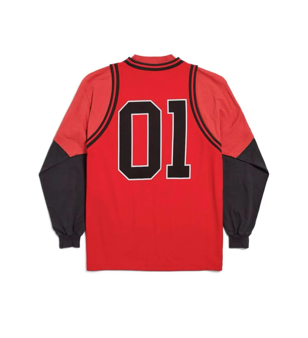 🅿️280 real photos [Top version. Official website quality] BALENCI*GA/Paris.SS25 latest basketball uniform fake 3-piece set of embroidered printed long-sleeved T-shirt. The vest is made of mesh. The front embroidery uses Tajima computer embroidery machine to patch embroidery and print, and the back piece is printed. Extra heavy craftsmanship. Brick cabinets are synchronized. Genuine products are developed at the first time. The fabric is made of Paris ZP custom-woven and dyed cotton double yarn. The weight is 260 grams, the cloth surface is clean, the cloth pattern is clear, soft and comfortable, and the vest is made of mesh. The threads are dyed with no color difference. The printing uses environmentally friendly imported materials, the letters are clear and the effect is three-dimensional. The version adopts OS loose shoulder design. Same style for men and women. Code: BL255089 Color: Cailan Red Size: XS S M L
