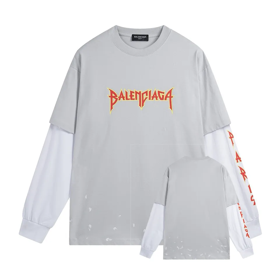 🅿️260 BALENCI*GA Paris Lightning letter style long sleeves. The fabric is made of Paris custom-woven and dyed double-yarn pure cotton. The weight is 280g. The thread is custom-woven and dyed without color difference. The front and left sleeves are cracked. The hem is manually hand-painted. The cuffs are spliced. Two high-temperature shaping washes. os dropped shoulders and loose version. Same style for men and women -Color: black white -SIZE: XS S M L Style No. 8618#