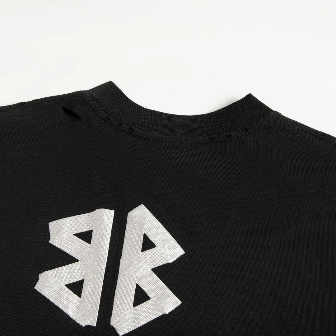 🅿️200 8110# Detailed picture Top version [[BALENCIA*GA] official website quality Paris new yellow tape digital direct spray long-sleeved T-shirt OS version Loose dropped shoulders Unisex fabric: 260g 100% cotton double yarn Process: front and rear digital direct spray Garment wash worn distressed fixed color solid Color: gray blue black white washed blue wine red green Size: XS S M L