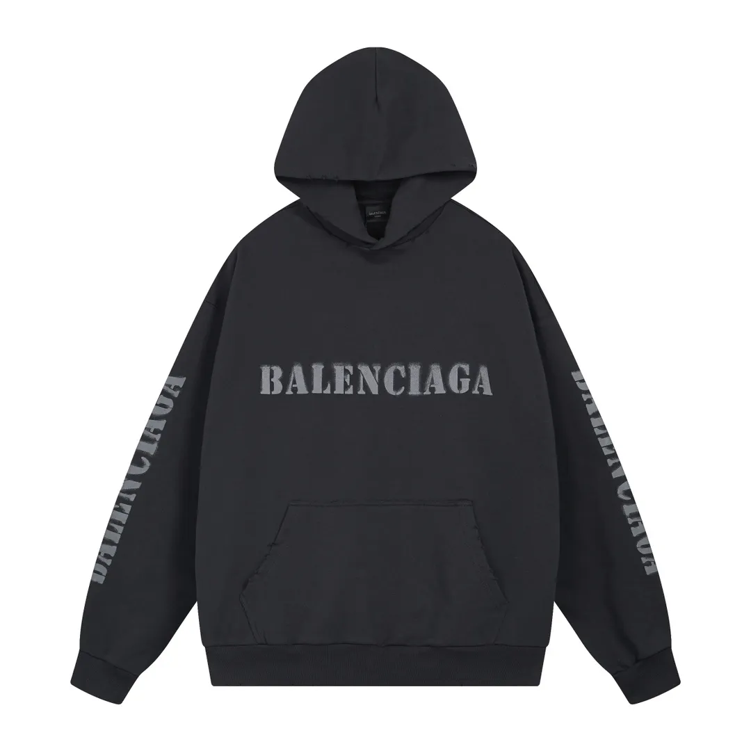 🅿️330 real photos [Top version. Official website quality] BALENCI*GA/Paris. 2024 new style blurred letter LOGO printed ready-to-wear wash-worn hooded sweatshirt. Brick cabinets are synchronized. Genuine products are developed at the first time, and you can print and compare! The fabric is made of Paris ZP custom-woven and dyed cotton terry sweatshirt. Weighing 460 grams, the cloth surface is clean. The cloth pattern is clear, soft and comfortable. The threads are dyed with no color difference. The classic LOGO is printed with environmentally friendly imported materials and dot direct printing technology, with a three-dimensional effect. Restored brick cabinet. Ready-made clothes are worn and worn, different market currency, welcome to compare, the version adopts OS loose shoulder version. Same style for men and women Coding: BL238918 Color: Gray Blue Size: XS S M L