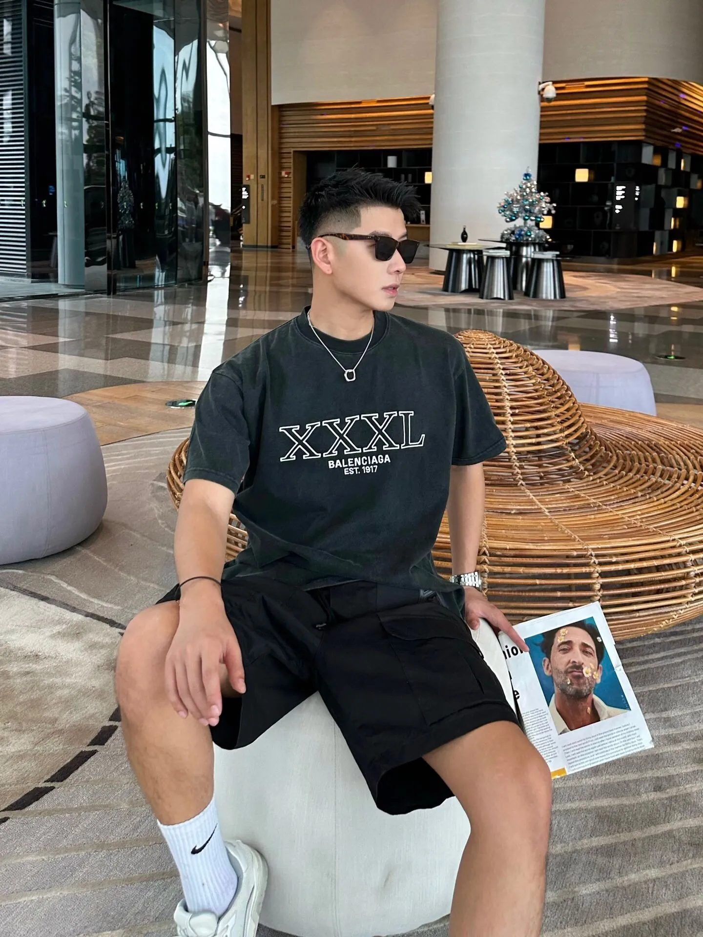♻️💯Upper body reference model picture❤️Top tested version BALENCIAGA new XXXL letter embroidery milk white latest style bottoming short-sleeved T-shirt [new ceiling level] - 2023 new version shipped! Feel free to compare top quality products!  -Using imported Tajima 10w needle machine embroidery, high-density embroidery letter wrapping technology, full details and no tails, clear letters without connections‼ ️ - BLCG's latest fashion series, Jay Chou's same upper body, new models are released every year, milk white color is new this year, I didn't hesitate to buy it as soon as I saw it, the upper body is whiter, I love this color so much!  -Full set of 1:1 customized accessories + Sydney paper with logo + new version of handbags at the counter + three labels for large products + original hangtag -The webbing on the back collar extends to the shoulders for reinforcement, and the stitches are downturned at the joints. Imported elliptical machine with imported glue technology. Overall printing without teeth. 32s280g double yarn combed cotton fabric, weighing up to 400 grams after washing!  Color: Washed Black Apricot Size: XS-L P:310