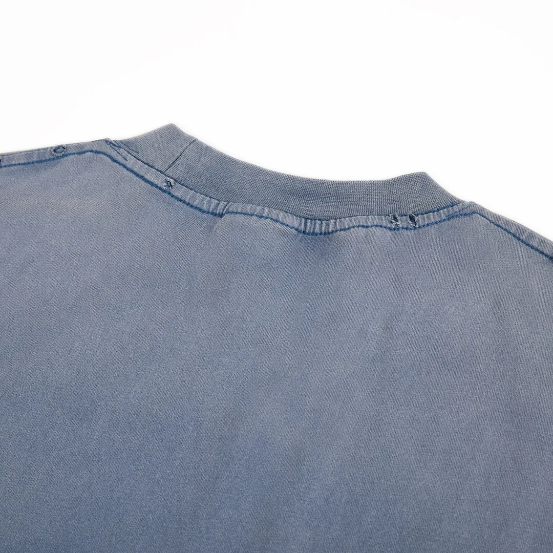 🅿️190 9108# Detailed picture Top version [[BALENCIA*GA] official website quality Paris new Eiffel Tower inkjet gradient short-sleeved T-shirt OS version Loose dropped shoulders Unisex style Fabric: 260g 100% cotton double yarn Technology: Front panel digital direct printing Garment wash Distressed Worn Shape Solid Color: Washed blue Pink Size: XS S M L