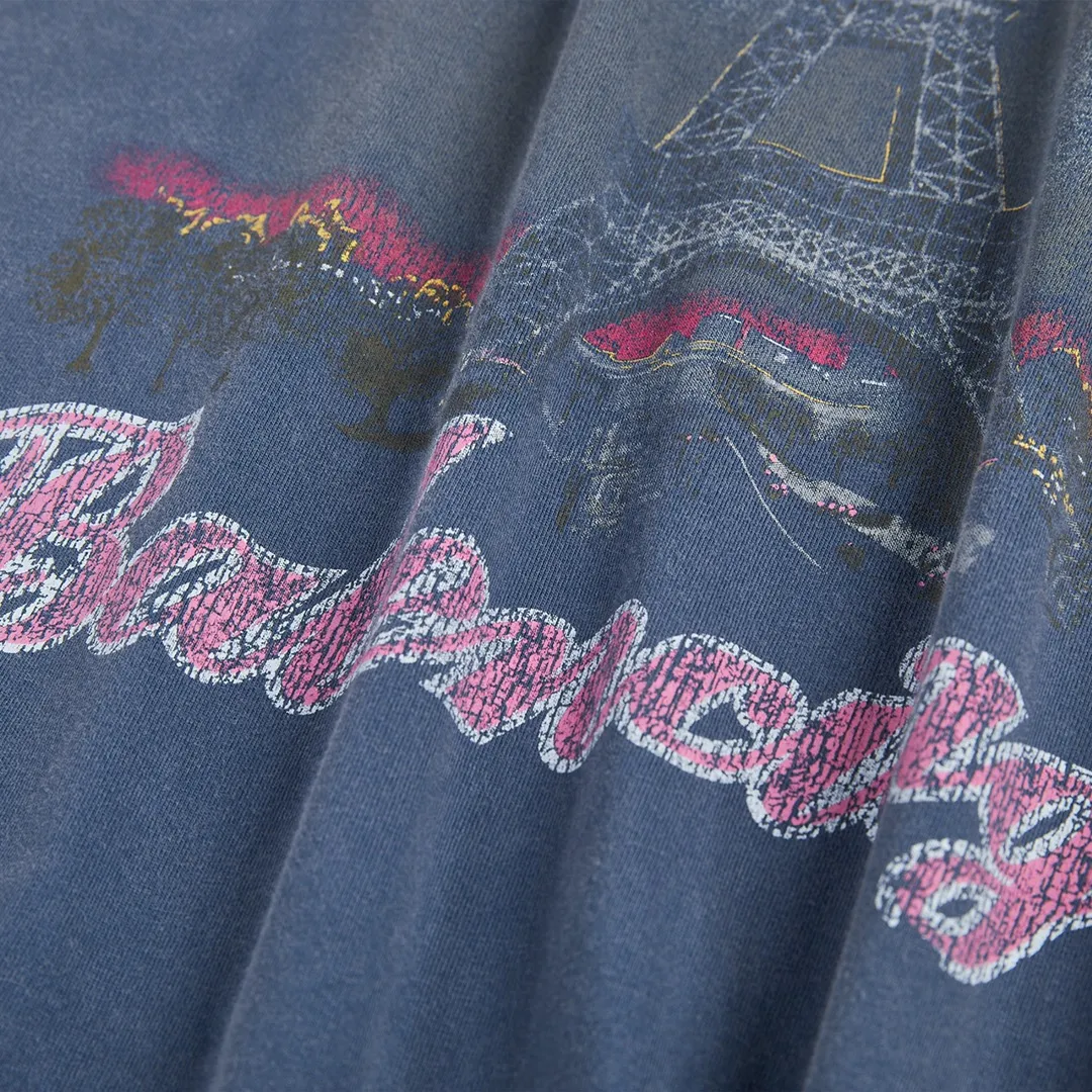 🅿️190 9108# Detailed picture Top version [[BALENCIA*GA] official website quality Paris new Eiffel Tower inkjet gradient short-sleeved T-shirt OS version Loose dropped shoulders Unisex style Fabric: 260g 100% cotton double yarn Technology: Front panel digital direct printing Garment wash Distressed Worn Shape Solid Color: Washed blue Pink Size: XS S M L