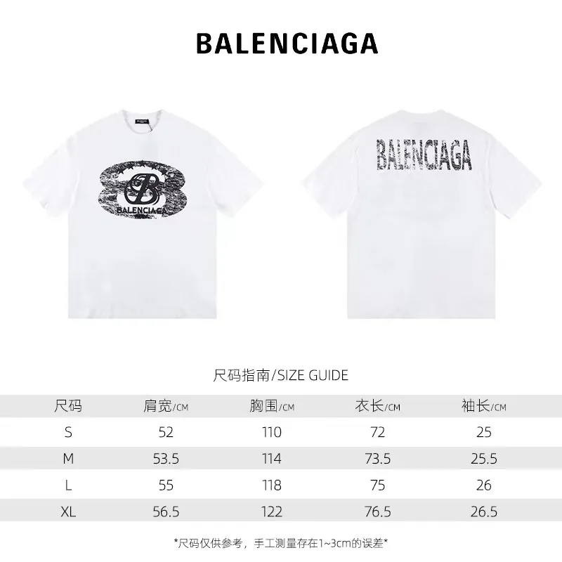 🅿️146 Style: 2026 new Balenciaga short-sleeved T-shirt Material: High version 300g double yarn combed cotton Size: S～XL Color: black and white Style number: H1013