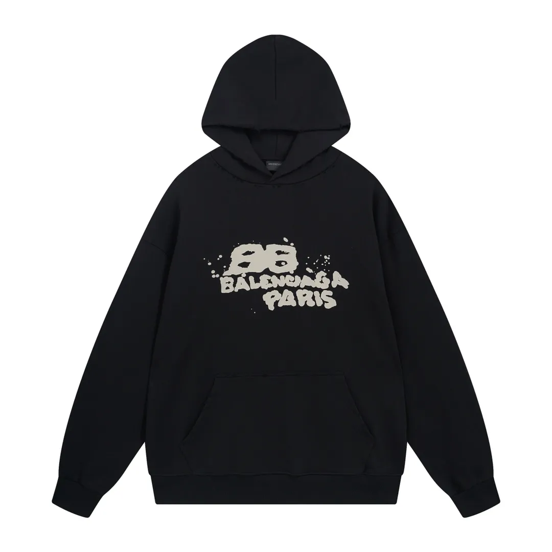 🅿️300 Detailed picture [Top version. Official website quality] BALENCI*GA/Paris BALENCI*GA#BB hand-painted graffiti long-sleeved hooded sweatshirt. 2023 autumn and winter new products. Brick cabinet synchronization. The fabric is made of Paris ZP custom-woven and dyed cotton double-yarn David sweatshirt. The weight is 450 grams, the cloth surface is clean. The cloth pattern is clear. Soft and comfortable. Good color fastness. Not easy to change color. The threads are woven and dyed with no color difference. The printing uses a round machine hand-painted effect. No burrs. The color follows the original board. The whole piece of clothing is hand-made and worn. The brick cabinet is restored. The version adopts the OS loose shoulder style. Same style for men and women. Coding: BL238018 Color: black, white, gray blue, pink Size: XS S M L