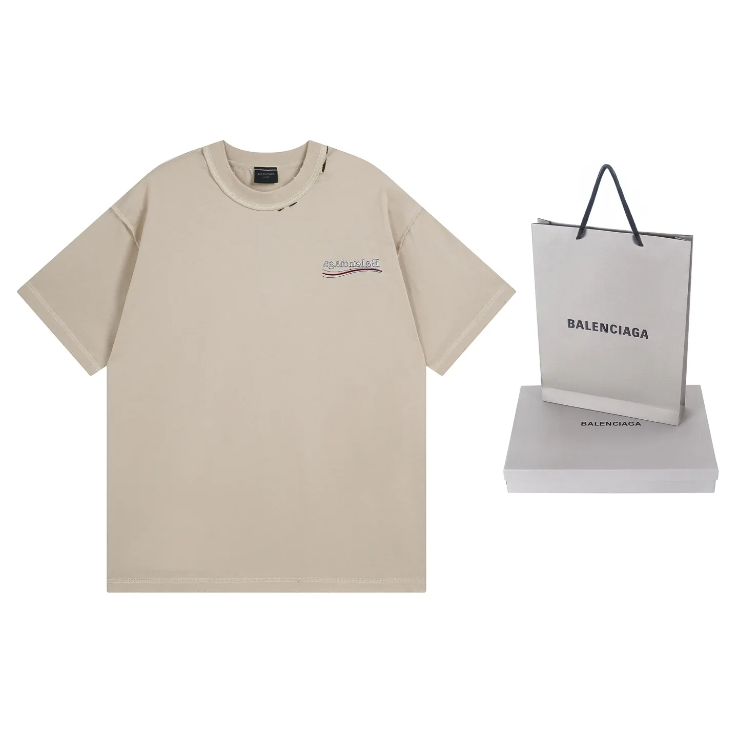🅿️200 Actual pictures [Top version. Official website quality] BALENCI*GA/Paris #2025 new classic Coke sea spray LOGO reverse embroidery, washed and worn short-sleeved T-shirt, ready-to-wear stitched on the reverse, ready-to-wear washed, full of design sense. Welcome to compare. The fabric is made of Paris ZP custom-woven and dyed cotton double yarn, weight 260 grams, clean cloth surface. Clear cloth pattern, soft and comfortable. The threads are dyed with no color difference. The classic letter LOGO is embroidered on the reverse using an imported Tajima embroidery machine. The effect is three-dimensional. Restore brick cabinet, adopt OS loose shoulder style. Same style for men and women. Code: BL253677 Color: washed black, apricot Size: XS S M L