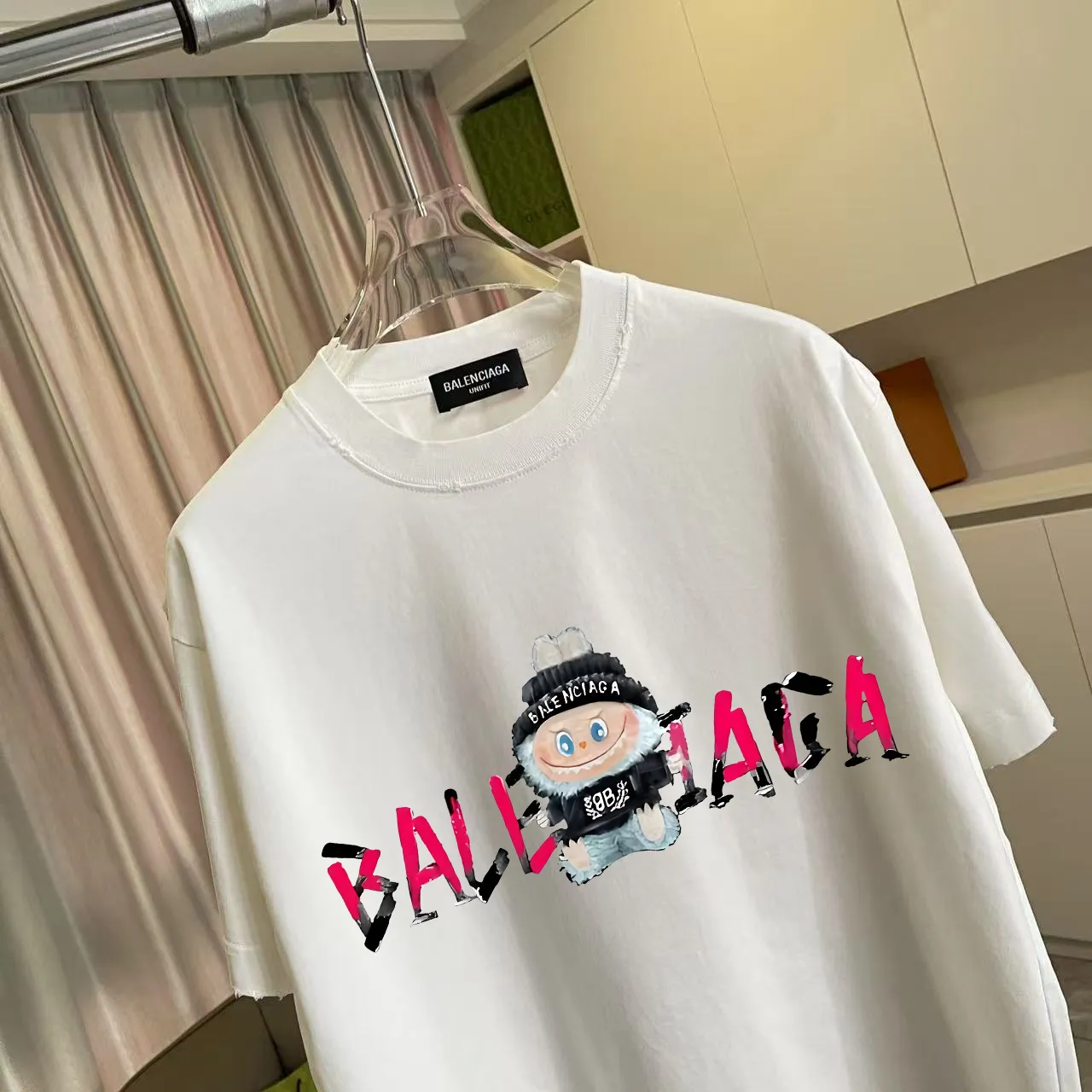 🅿️190 BALENCI*GA Paris 2025 summer new style, washed, distressed, spray-painted, personalized letter logo printing, customized fabric 320g, short-sleeved T-shirt, same style for men and women, size: S M L XL XXL five codes, color: black, white, gradient black, gradient red