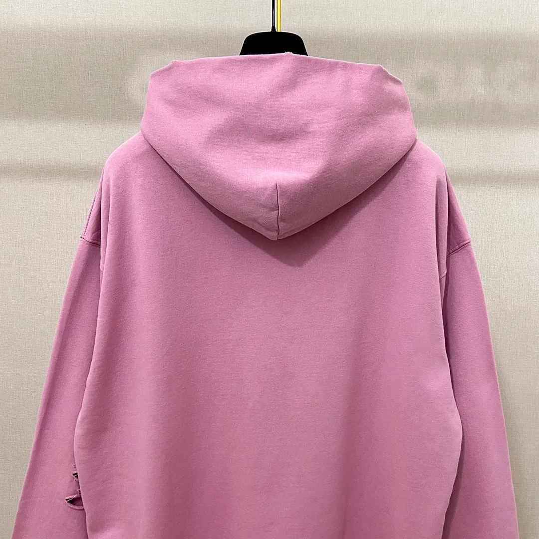 🅿️340 real photos Top version [BALENCIA*GA] Official website quality Paris' new Paris Eiffel Tower series hooded sweatshirt OS version Loose dropped shoulders Unisex style Fabric: 480g 100% cotton terry David sweater Technology: Front white ink direct spray Garment wash Frayed Distressed Fixed color Color: Washed blue Pink Size: XS S M L