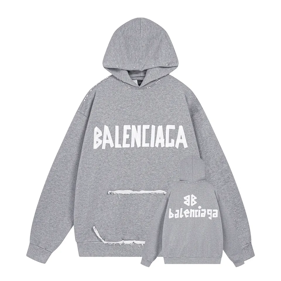 🅿️420 BALENCI*GA 24ss Paris hot-selling tape hooded sweatshirt. The front and back panels are printed with tape direct printing. Many hand-made. The ready-made garments are washed and worn. The cloth surface is clean. The cloth pattern is clear, super heavy work. Soft and comfortable. Exclusively pattern-woven and dyed 450g fabric. The threads are dyed in the same cylinder with zero color difference. Different from the market currency. The version adopts os loose shoulder version. Welcome to compare. Same style for men and women -Color: iron gray blue Paris blue washed black burgundy fluorescent yellow green khaki -SIZE: XS S M L style number 8912#