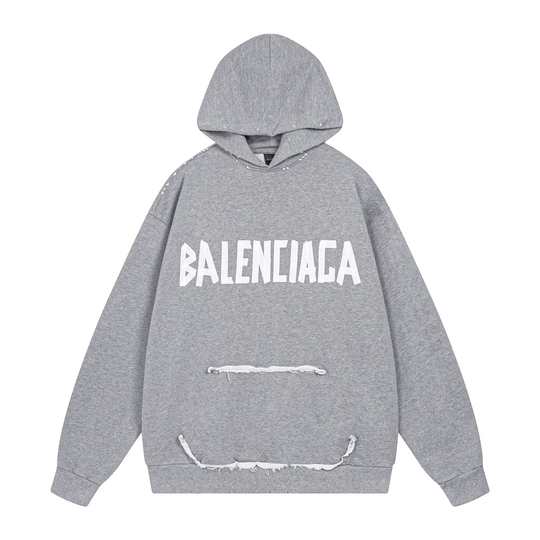 🅿️420 BALENCI*GA 24ss Paris hot-selling tape hooded sweatshirt. The front and back panels are printed with tape direct printing. Many hand-made. The ready-made garments are washed and worn. The cloth surface is clean. The cloth pattern is clear, super heavy work. Soft and comfortable. Exclusively pattern-woven and dyed 450g fabric. The threads are dyed in the same cylinder with zero color difference. Different from the market currency. The version adopts os loose shoulder version. Welcome to compare. Same style for men and women -Color: iron gray blue Paris blue washed black burgundy fluorescent yellow green khaki -SIZE: XS S M L style number 8912#