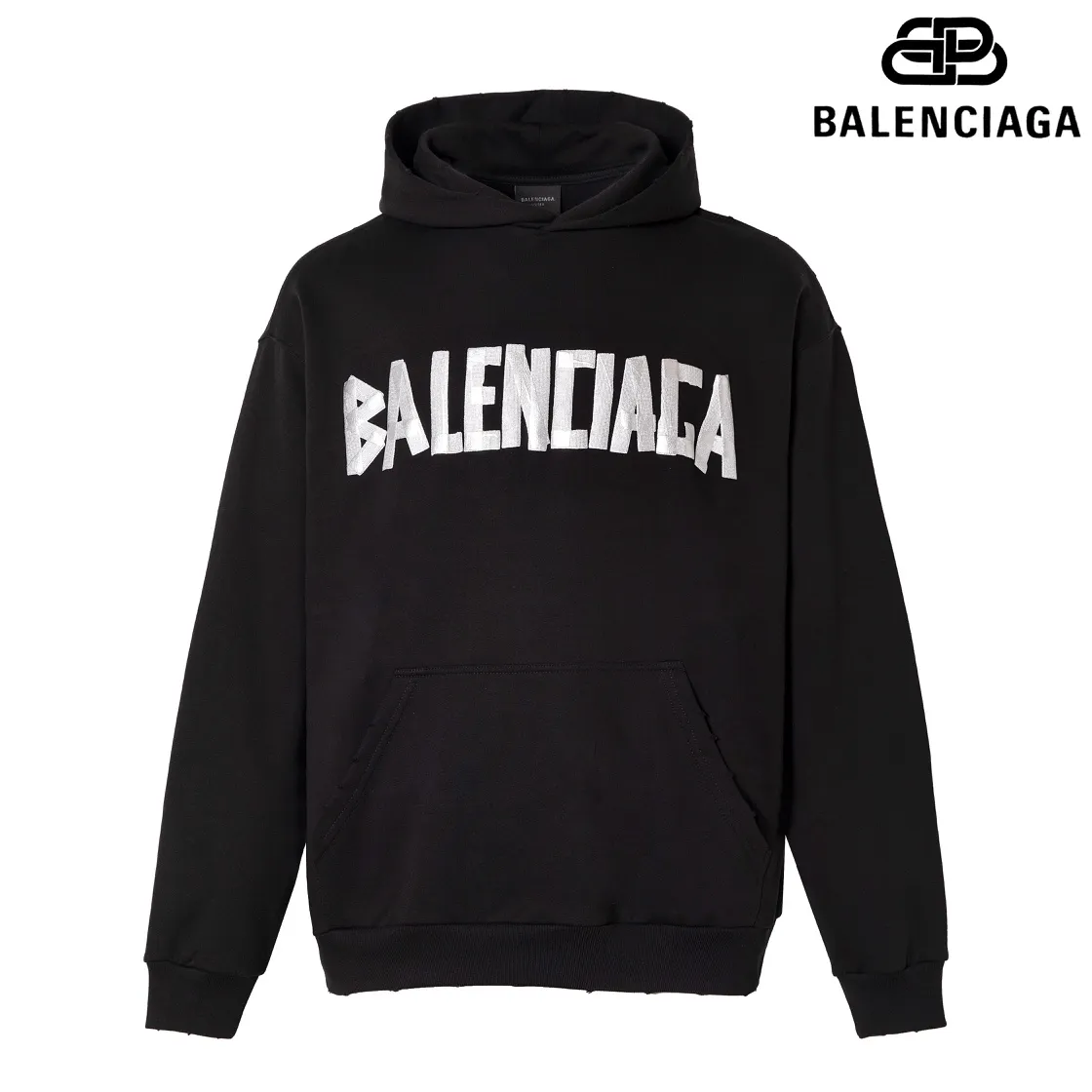 🅿️310 Detailed picture Top version [BALENCIA*GA] Official website quality Paris's new tape series hooded sweatshirt OS version Loose dropped shoulders Unisex style Fabric: 480g 100% cotton terry sweater Craftsmanship: Front and back printing Garment wash Worn Distressed Styling Solid color Color: black blue off-white Size: XS S M L
