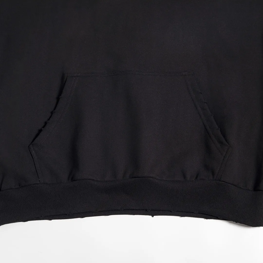 🅿️310 Detailed picture Top version [BALENCIA*GA] Official website quality Paris's new tape series hooded sweatshirt OS version Loose dropped shoulders Unisex style Fabric: 480g 100% cotton terry sweater Craftsmanship: Front and back printing Garment wash Worn Distressed Styling Solid color Color: black blue off-white Size: XS S M L