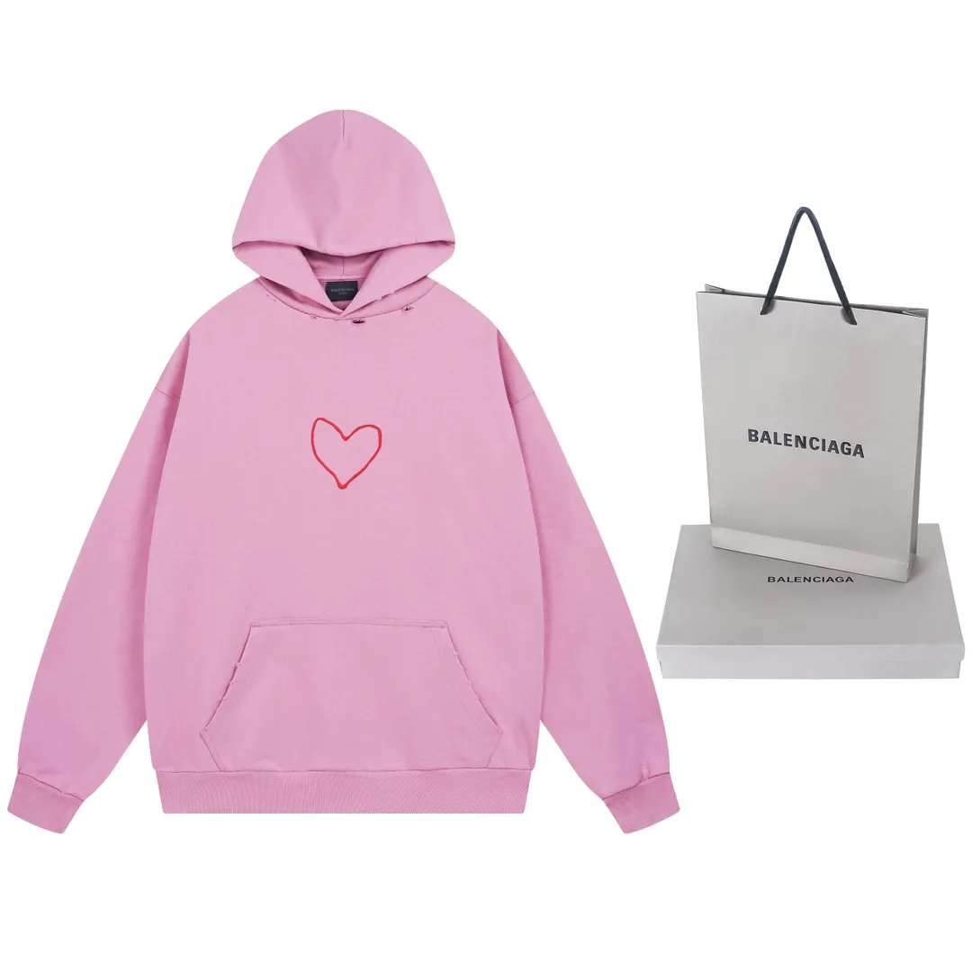 🅿️330 real photos [Top version. Official website quality] BALENCI*GA/Paris. SS24 Paris Chinese Valentine's Day limited edition love LOGO printing, finished product washed and worn hooded sweatshirt. Brick cabinet synchronization. Genuine product developed at the first time, happy to print and compare! The fabric is made of Paris ZP custom-woven and dyed cotton sweatshirt. Weighing 460 grams, the cloth surface is clean. The cloth pattern is clear, soft and comfortable. The threads are dyed with no color difference. The printing uses environmentally friendly imported materials. The letters are clear and the effect is three-dimensional. The version adopts OS loose shoulder design. Same style for men and women. Code: BL238907 Color: black, pink Size: XS S M L