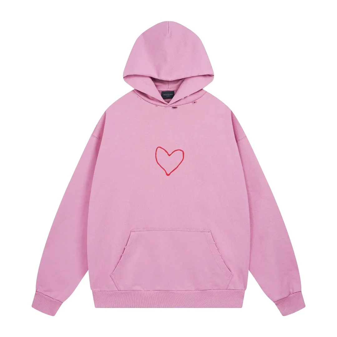🅿️330 real photos [Top version. Official website quality] BALENCI*GA/Paris. SS24 Paris Chinese Valentine's Day limited edition love LOGO printing, finished product washed and worn hooded sweatshirt. Brick cabinet synchronization. Genuine product developed at the first time, happy to print and compare! The fabric is made of Paris ZP custom-woven and dyed cotton sweatshirt. Weighing 460 grams, the cloth surface is clean. The cloth pattern is clear, soft and comfortable. The threads are dyed with no color difference. The printing uses environmentally friendly imported materials. The letters are clear and the effect is three-dimensional. The version adopts OS loose shoulder design. Same style for men and women. Code: BL238907 Color: black, pink Size: XS S M L