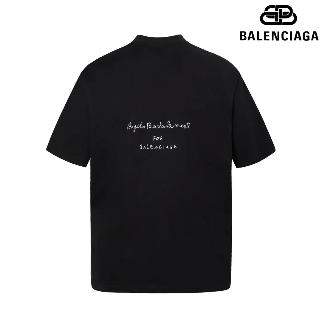 🅿️160 9111# Detailed picture Top version [[BALENCIA*GA] official website quality Paris new music special edition. Musical note short-sleeved T-shirt OS version Loose dropped shoulders Unisex style Fabric: 260g 100% cotton double yarn Craftsmanship: Front and back printing Garment wash Worn Distressed Styling Solid Color Color: Black Apricot Size: XS S M L