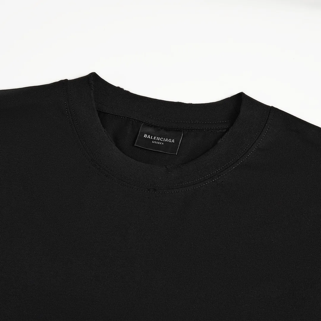 🅿️160 9111# Detailed picture Top version [[BALENCIA*GA] official website quality Paris new music special edition. Musical note short-sleeved T-shirt OS version Loose dropped shoulders Unisex style Fabric: 260g 100% cotton double yarn Craftsmanship: Front and back printing Garment wash Worn Distressed Styling Solid Color Color: Black Apricot Size: XS S M L
