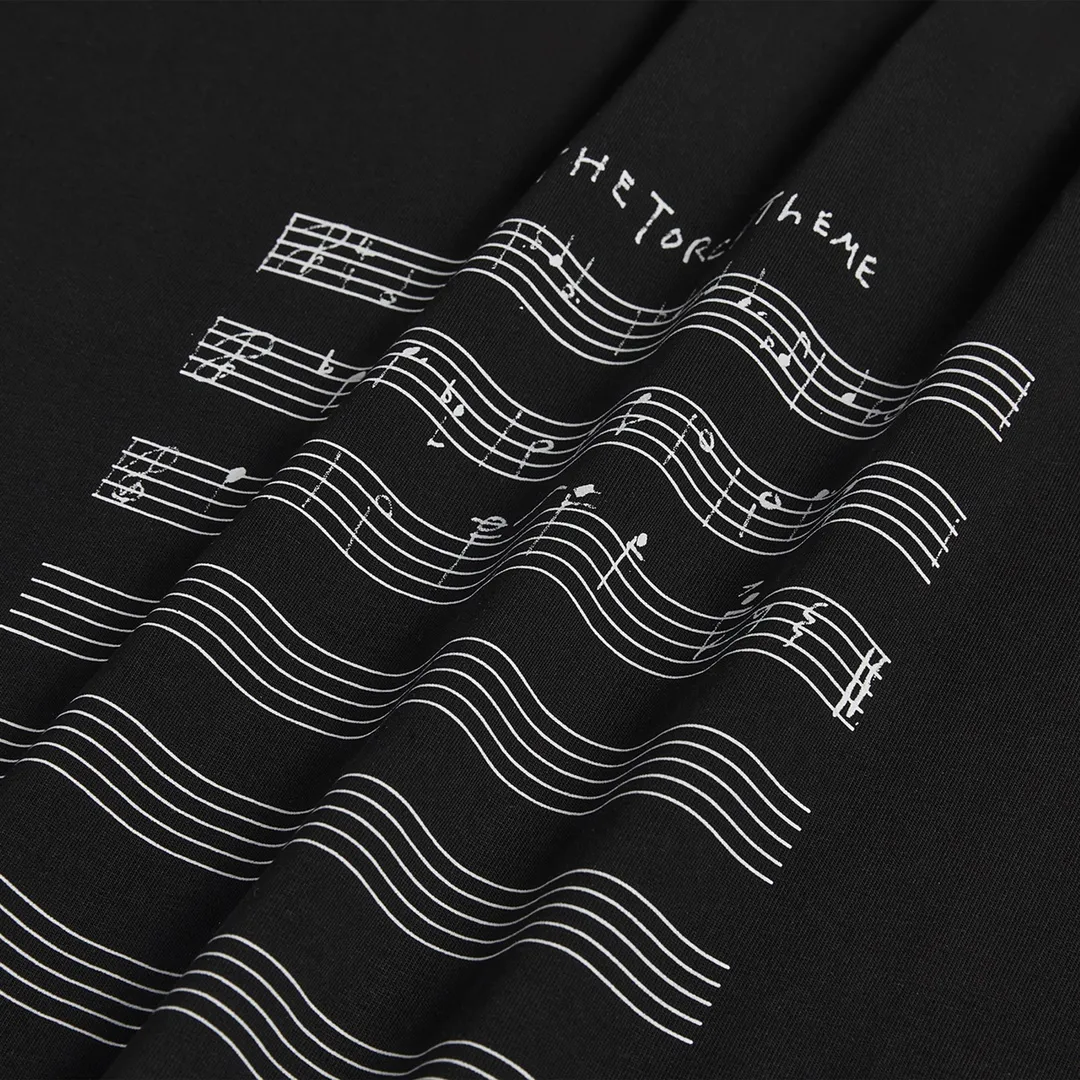 🅿️160 9111# Detailed picture Top version [[BALENCIA*GA] official website quality Paris new music special edition. Musical note short-sleeved T-shirt OS version Loose dropped shoulders Unisex style Fabric: 260g 100% cotton double yarn Craftsmanship: Front and back printing Garment wash Worn Distressed Styling Solid Color Color: Black Apricot Size: XS S M L