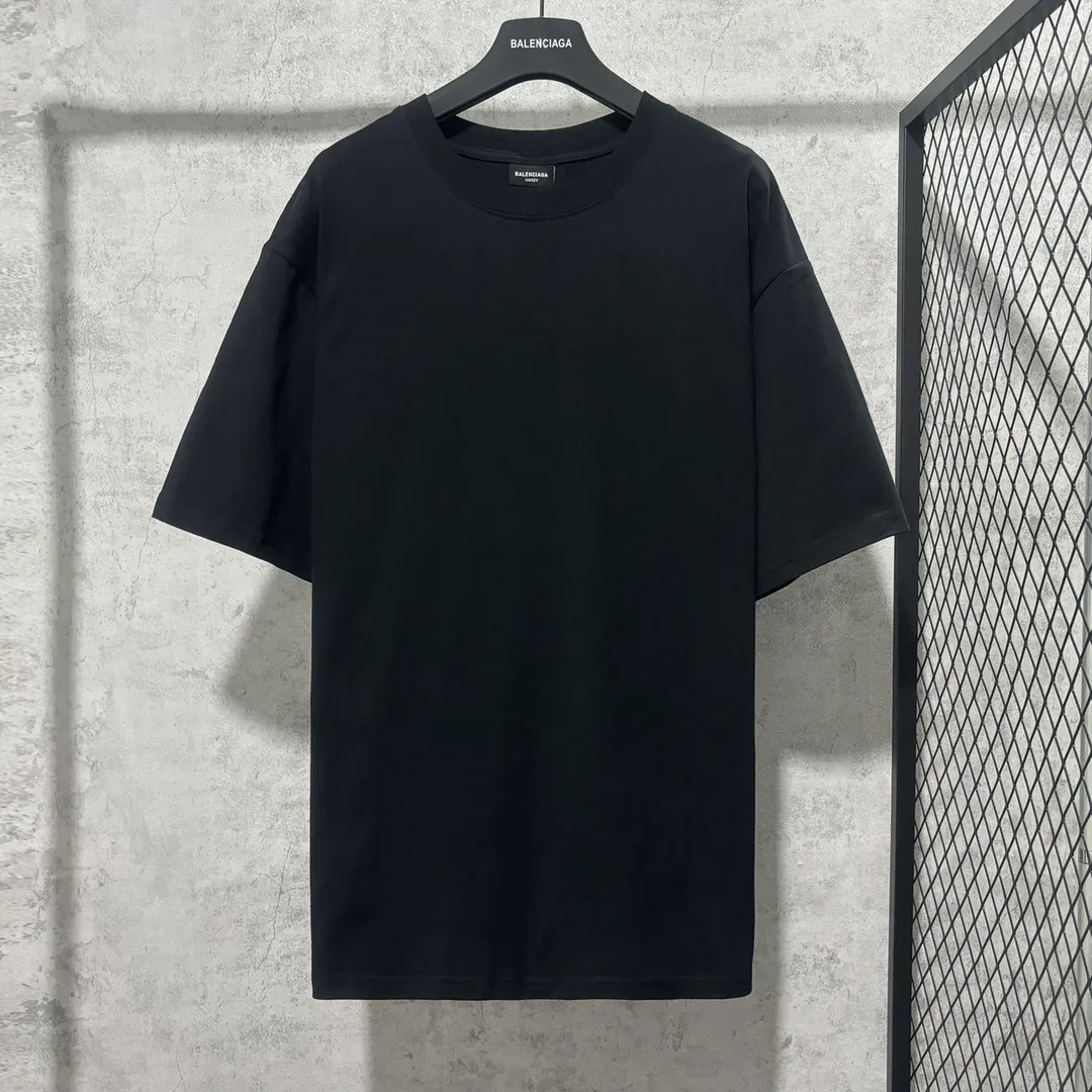 🅿️160 9105# Real shot top version [[BALENCIA*GA] official website quality Paris new classic letter back panel printed short-sleeved T-shirt OS version loose dropped shoulders Unisex fabric: 260g 100% cotton double yarn Process: back panel printing Garment wash Shape solid color Color: black white Size: XS S M L