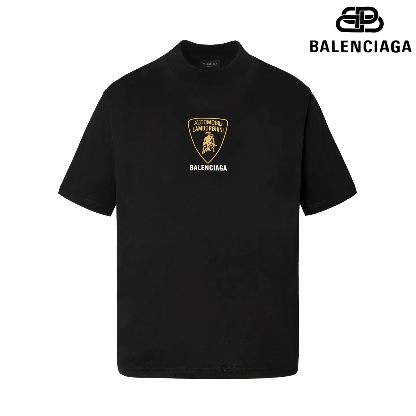 🅿️160 9192# Detailed picture Top version [[BALENCIA*GA] official website quality Paris new co-branded Lamborghini Lamborghini printed short-sleeved T-shirt OS version Loose dropped shoulders Unisex Fabric: 260 grams 100% cotton double yarn Process: front and rear panel printing Garment wash Shape solid color Color: black Size: XS S M L