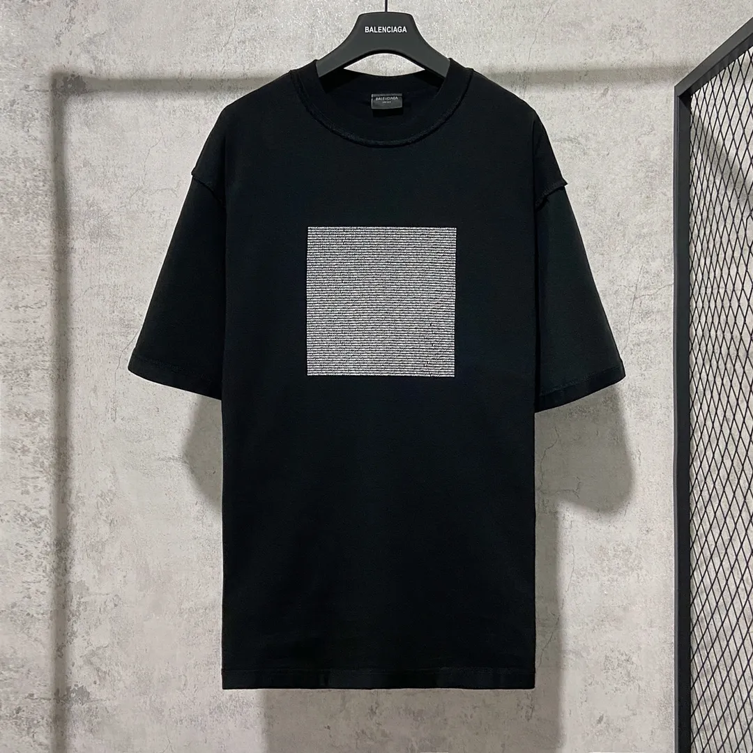 🅿️160 9136# Actual photo top version [[BALENCIA*GA] official website quality Paris new joint GENERATED series reverse stitched short-sleeved T-shirt OS version loose dropped shoulders Unisex fabric: 260g 100% cotton double yarn Process: front panel 3D three-dimensional silicone heat transfer reverse stitching garment wash shaping solid color Color: black white Size: XS S M L