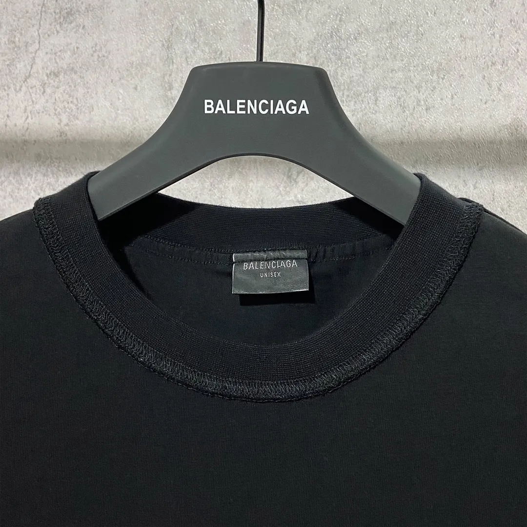 🅿️160 9136# Actual photo top version [[BALENCIA*GA] official website quality Paris new joint GENERATED series reverse stitched short-sleeved T-shirt OS version loose dropped shoulders Unisex fabric: 260g 100% cotton double yarn Process: front panel 3D three-dimensional silicone heat transfer reverse stitching garment wash shaping solid color Color: black white Size: XS S M L