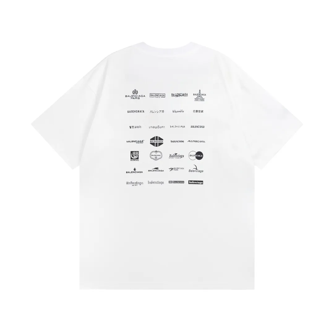 🅿️170 Detailed Picture [Top version. Official website quality] BALENCI*GA/Paris BALENCI*GA# 2023 spring and summer new style, printed with classic LOGO collection short-sleeved T-shirt. 2023 spring and summer new product. Brick cabinet synchronization. The fabric is made of Paris ZP custom-woven and dyed 100% cotton double yarn compact cotton. The weight is 260 grams. The cloth surface is clean. The cloth pattern is clear. Soft and comfortable. Good color fastness. Not easy to change color. The threads are woven and dyed with no color difference. The printing uses imported environmentally friendly rubber paddles, precision stencils, fine LOGO letters, clear letters, no burrs, and a three-dimensional effect. Restore brick cabinet. The version adopts OS loose shoulder version. Same style for men and women. Code: BL223071 Color: black, beige, pink, smoky gray, white. Size: XS to L